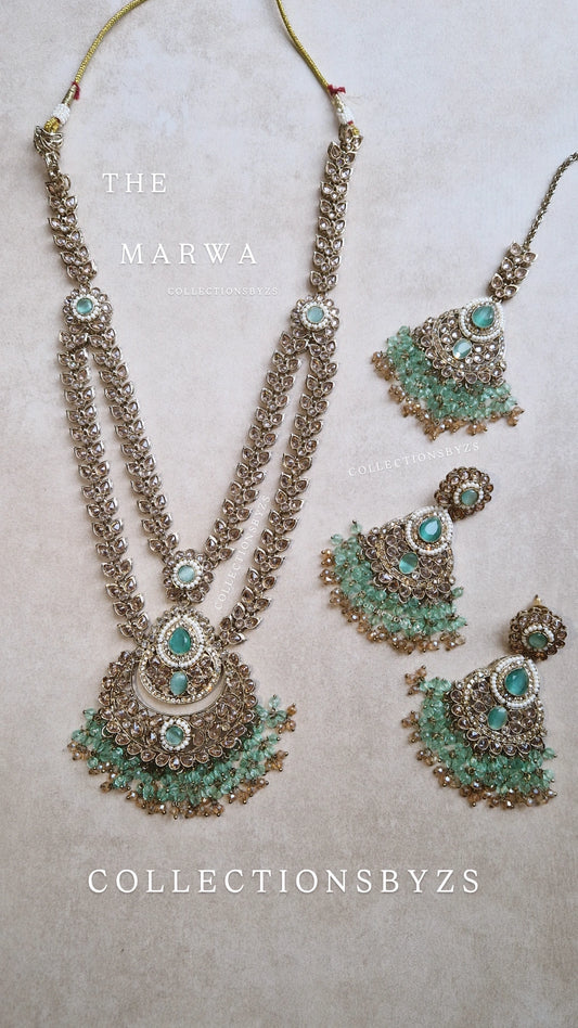 MARWA- Beautiful Indian 3 piece Mala Set- Light Green & Mint
