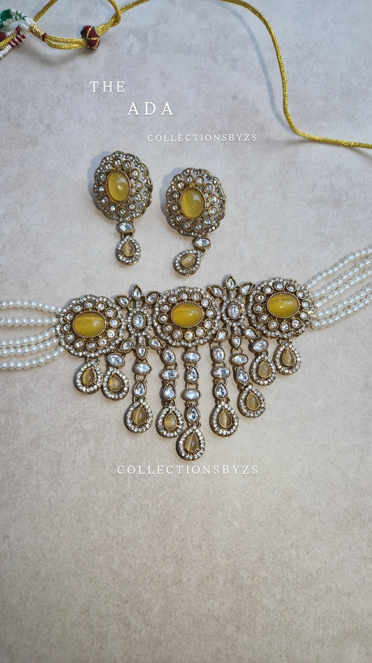 ADA - Beautiful Choker Set Kundan Inspired - YELLOW