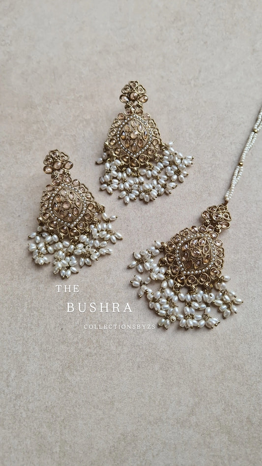 BUSHRA - Earrings & Tikka Set Reverse AD & Pearl