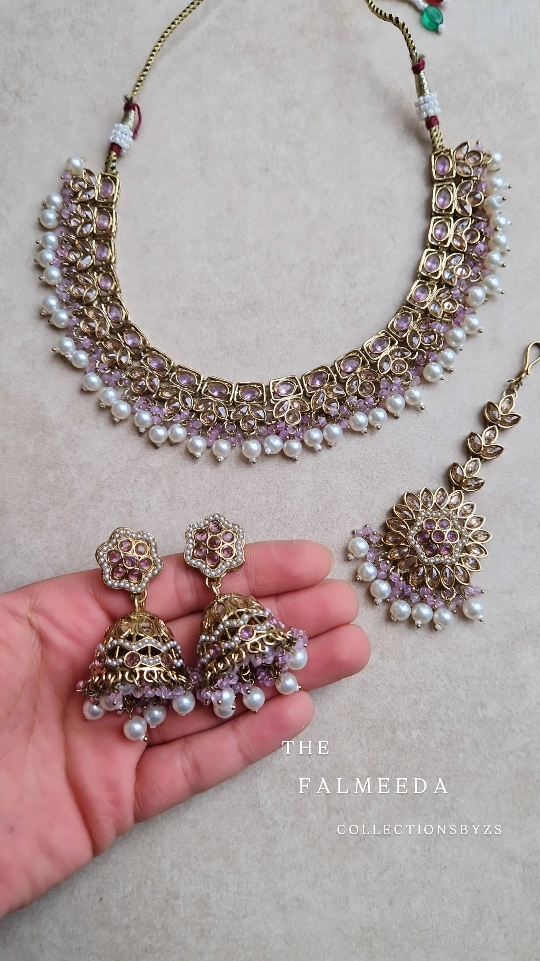 FALMEEDA -  Reverse AD Indian Jewellery Set - Lilac & Pearl (Value) * LAUNCH OFFER*