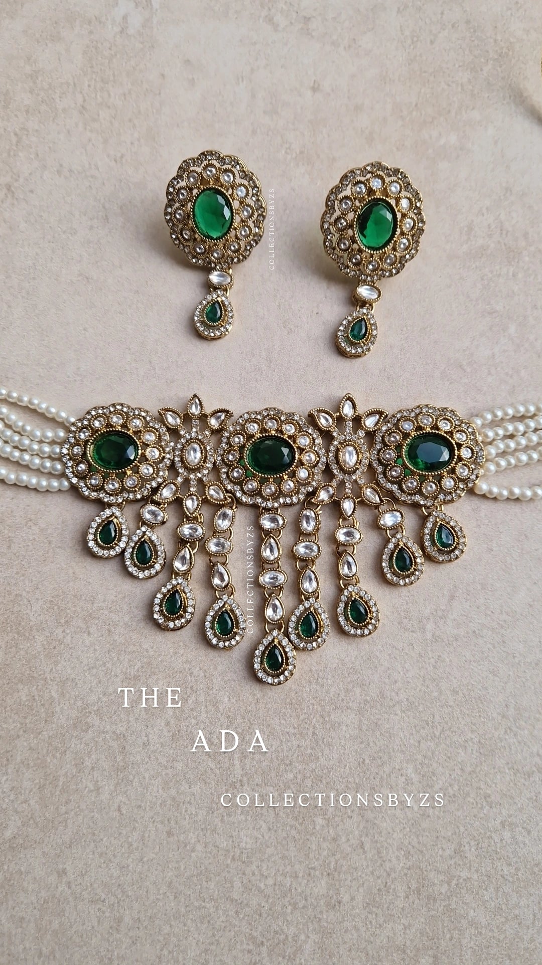 ADA - Beautiful Choker Set Kundan Inspired - DARK GREEN.