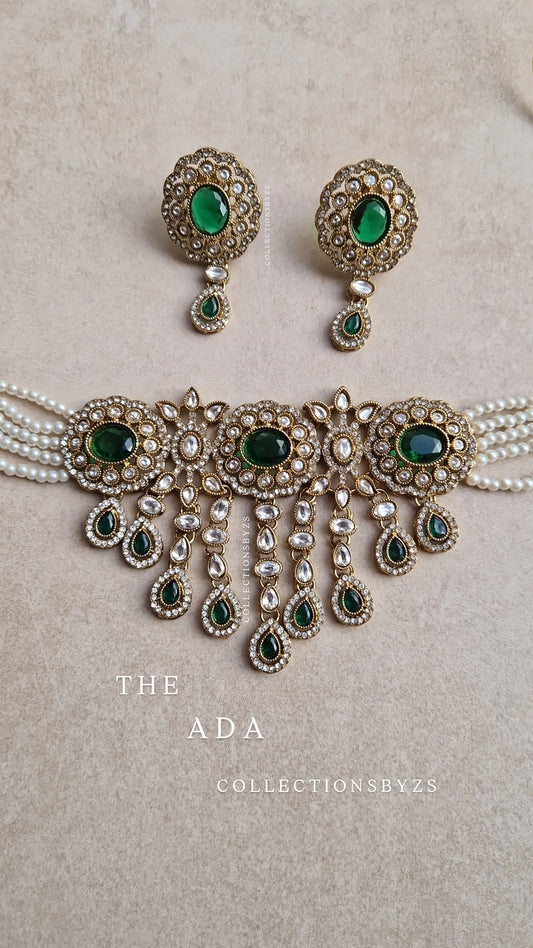 ADA - Beautiful Choker Set Kundan Inspired - DARK GREEN.