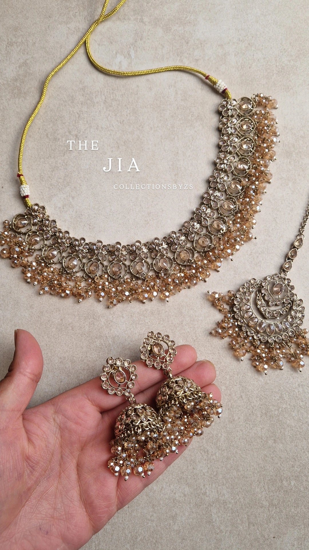 JIA:- Reverse AD Value Golden Indian Jewellery Set