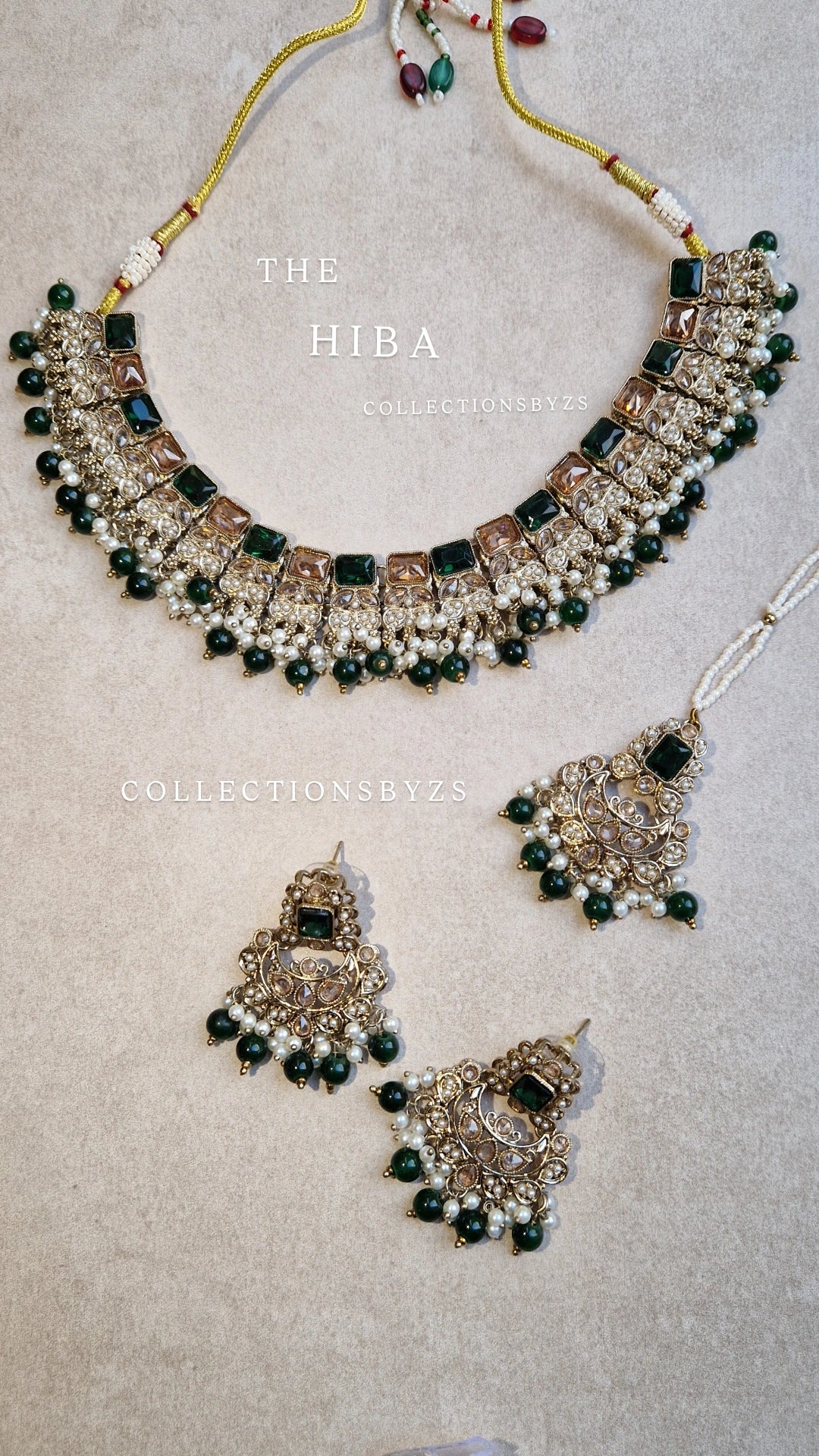 HIBA - Reverse AD Indian Green & Pearl Set