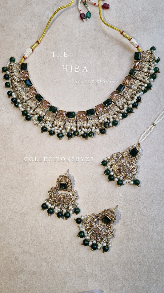 HIBA - Reverse AD Indian Green & Pearl Set