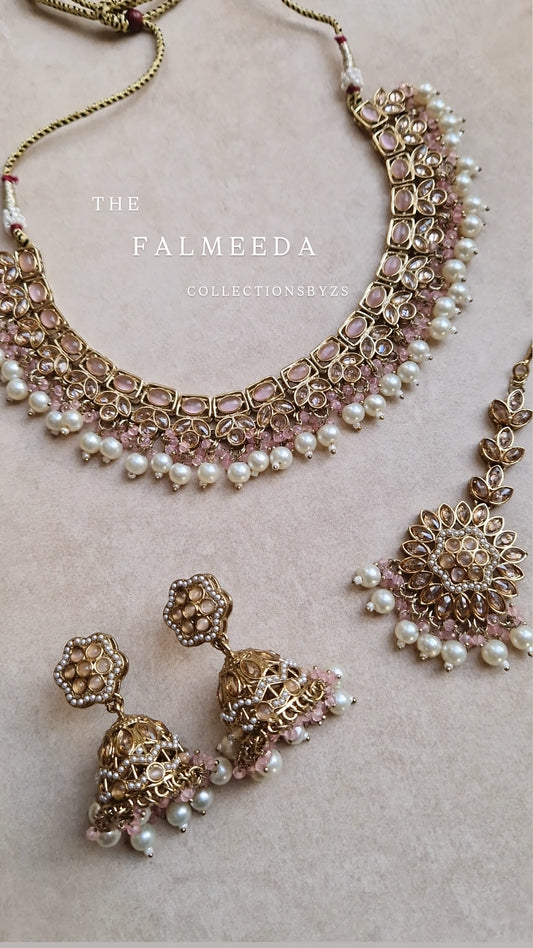 FALMEEDA -  Reverse AD Indian Jewellery Set - Pink & Pearl (Value) * LAUNCH OFFER*