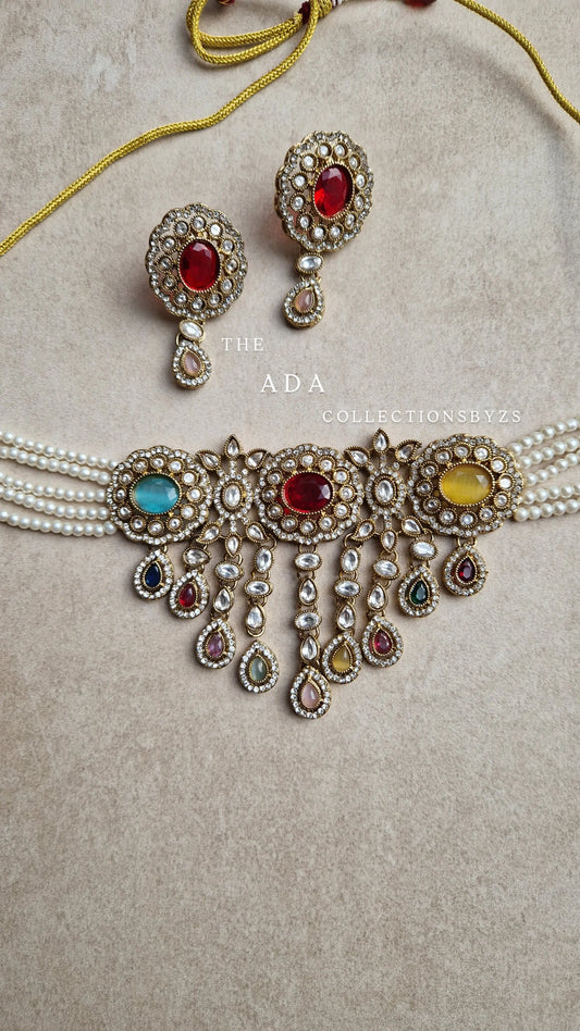 ADA - Beautiful Choker Set Kundan Inspired - MULTICOLOURED