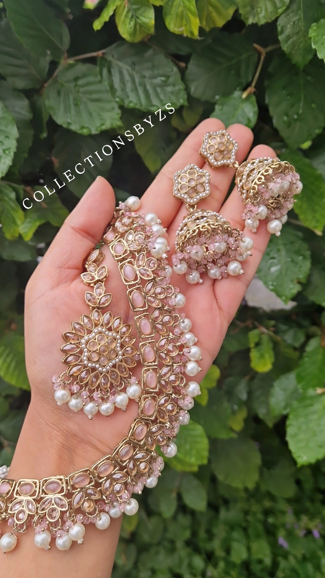 FALMEEDA -  Reverse AD Indian Jewellery Set - Pink & Pearl (Value) * LAUNCH OFFER*