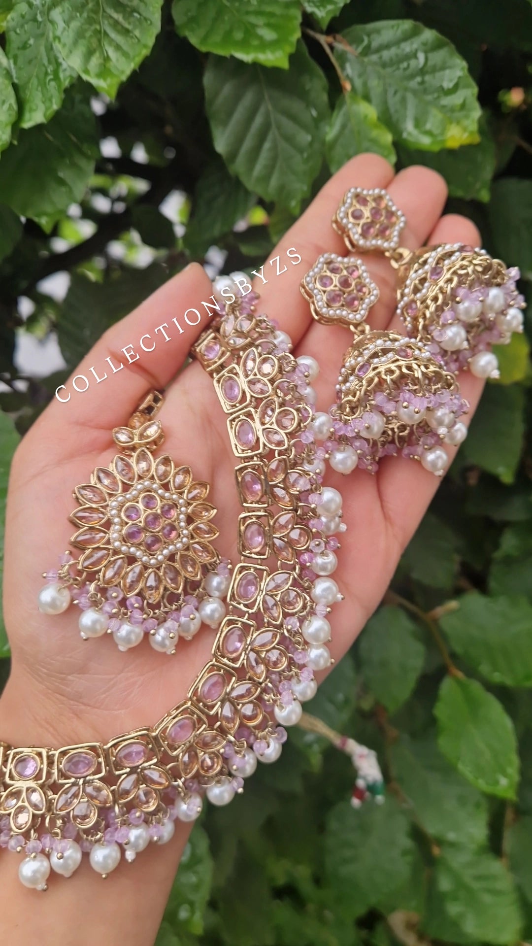 FALMEEDA -  Reverse AD Indian Jewellery Set - Lilac & Pearl (Value) * LAUNCH OFFER*
