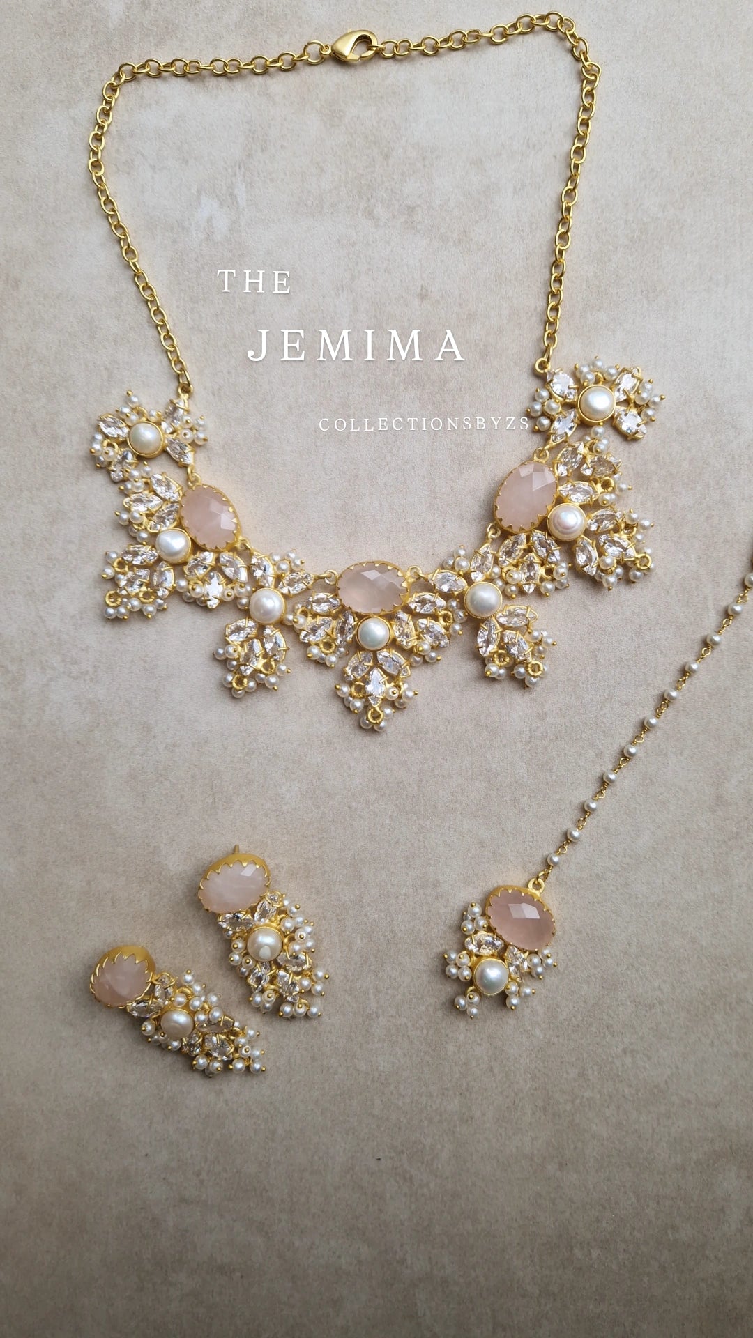 JEMIMA- Elegant, Luxury Rose Quartz Necklace Set.