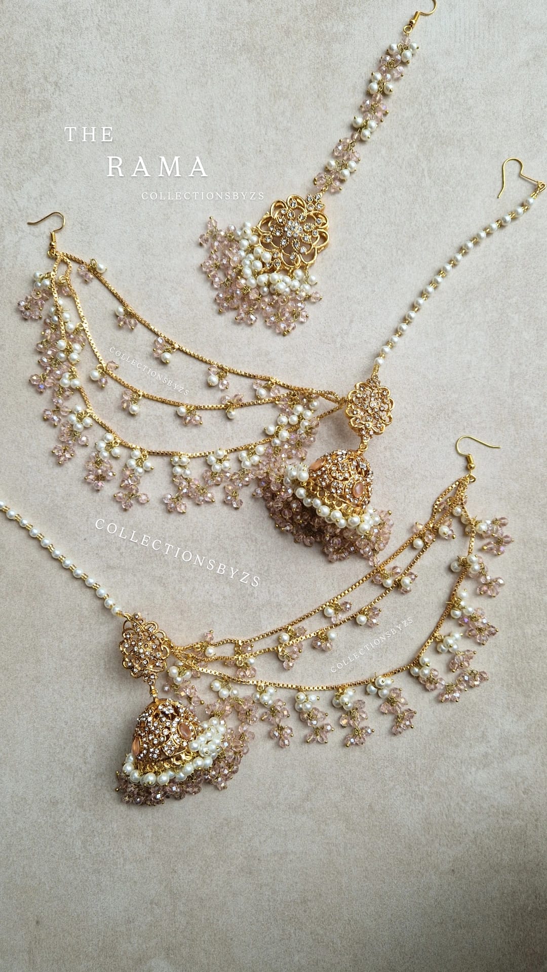 RAMA- Beautiful Pakistani Pink & Pearl Jhumka & Earring Set