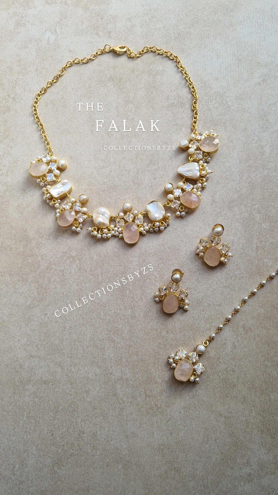 FALAK Small Beautiful Elegant *Premium* Mother of Pearl & -Rose Quartz & Pearl Main stone.