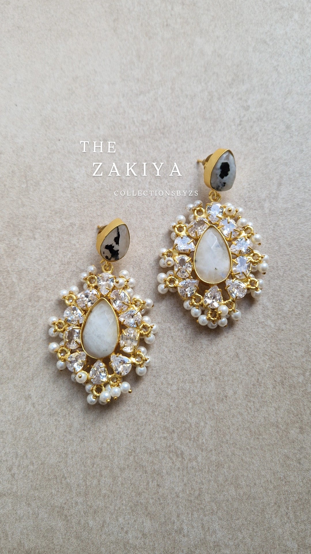 ZAKIYA - Earrings Fresh water Pearls with Semi Precious Stones - MOONSTONE