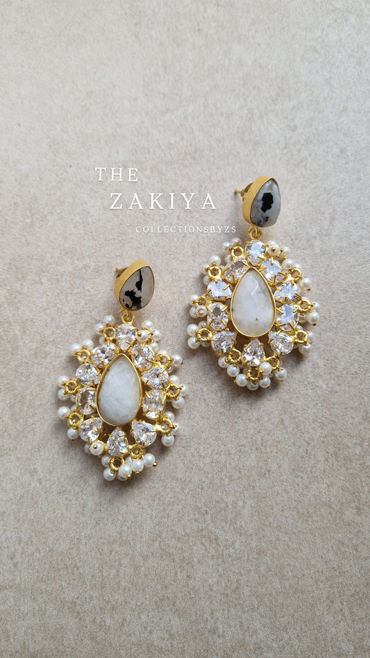 ZAKIYA - Earrings Fresh water Pearls with Semi Precious Stones - MOONSTONE