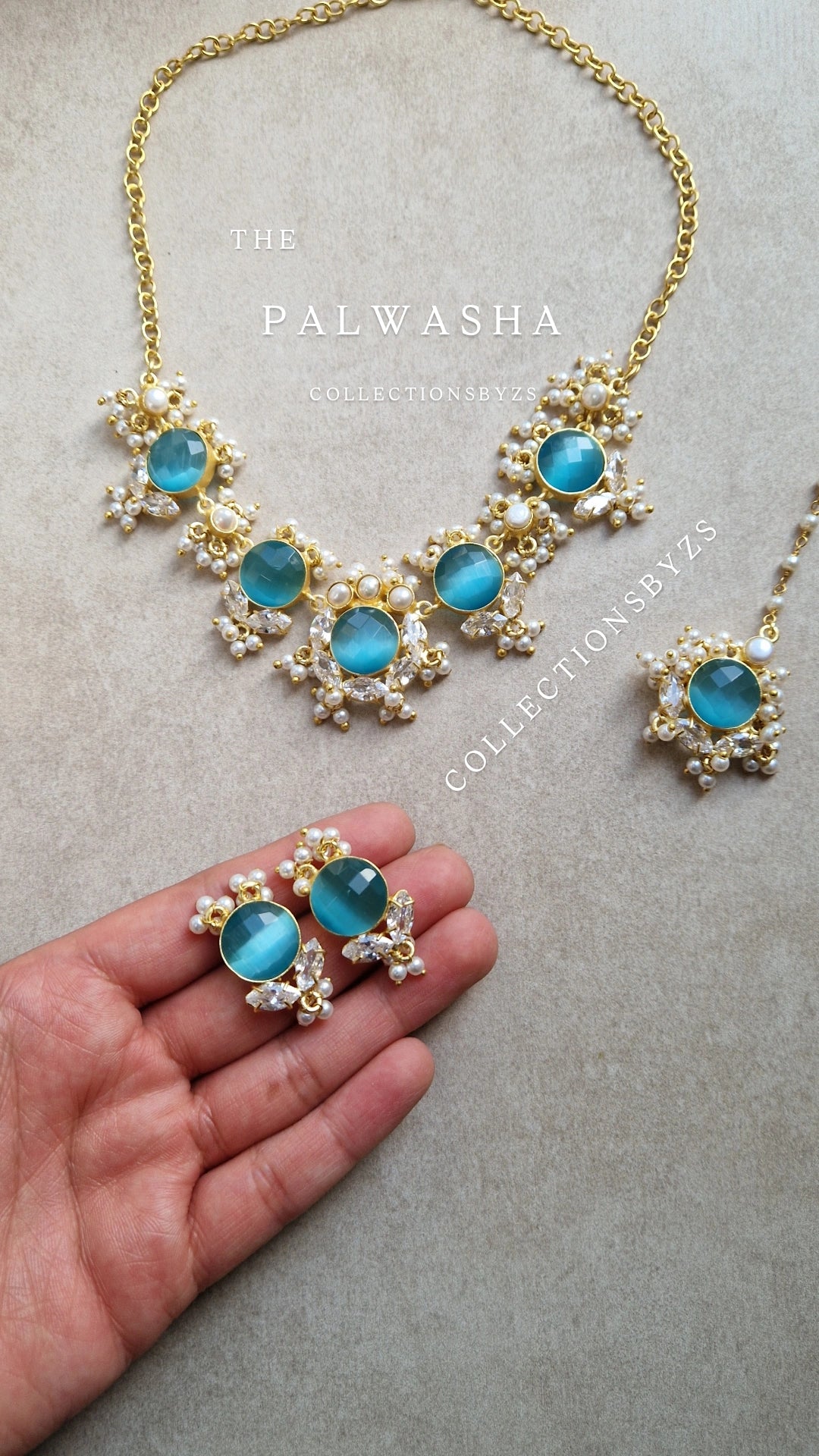 PALWASHA - *Premium* Small Dainty Beautiful Blue and Fresh water Pearls Jewellery Set.