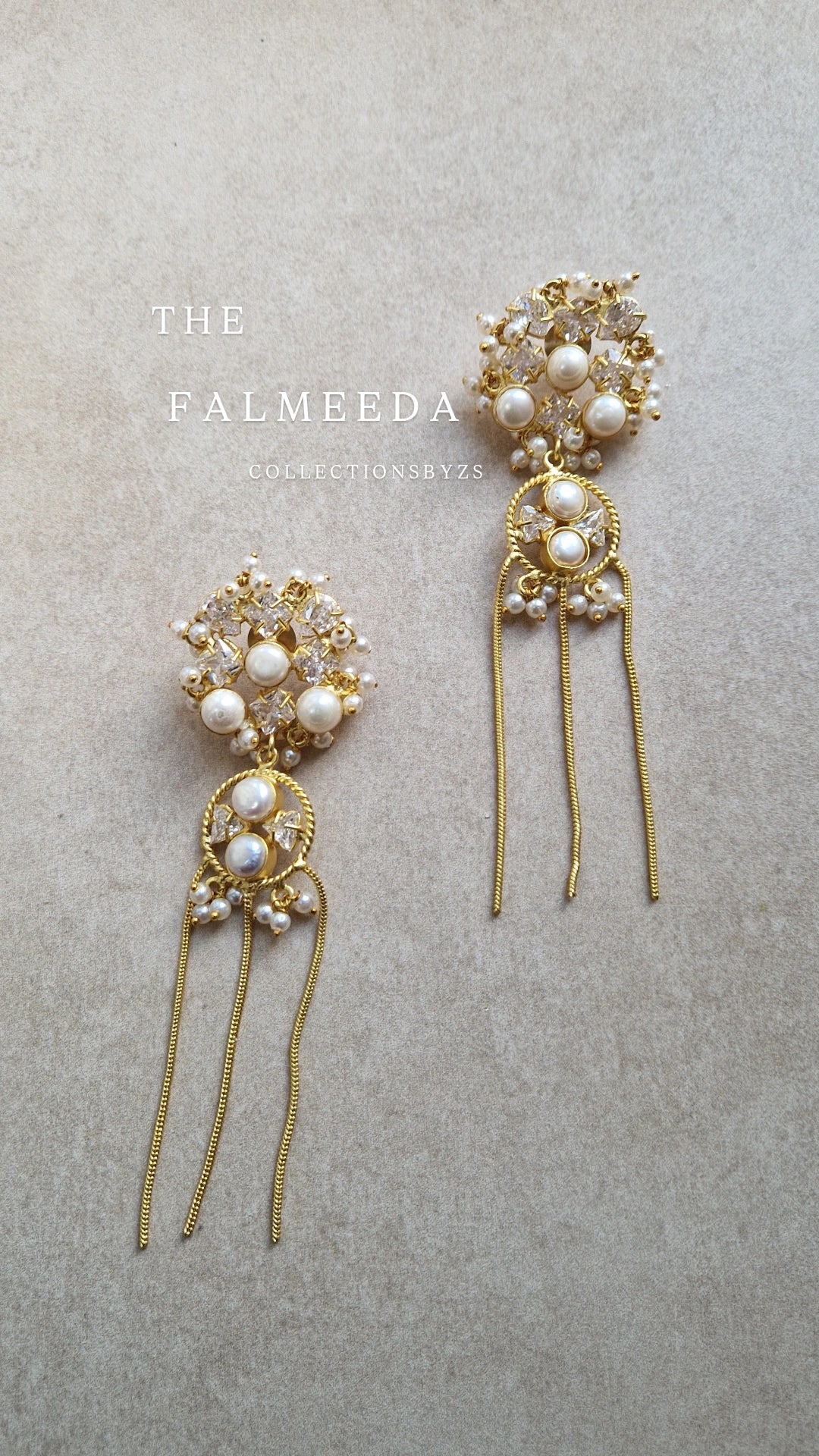 Falmeeda- *Premium*  Earrings- Golden Fresh water Pearls and Indian Crystal Dangling Earrings