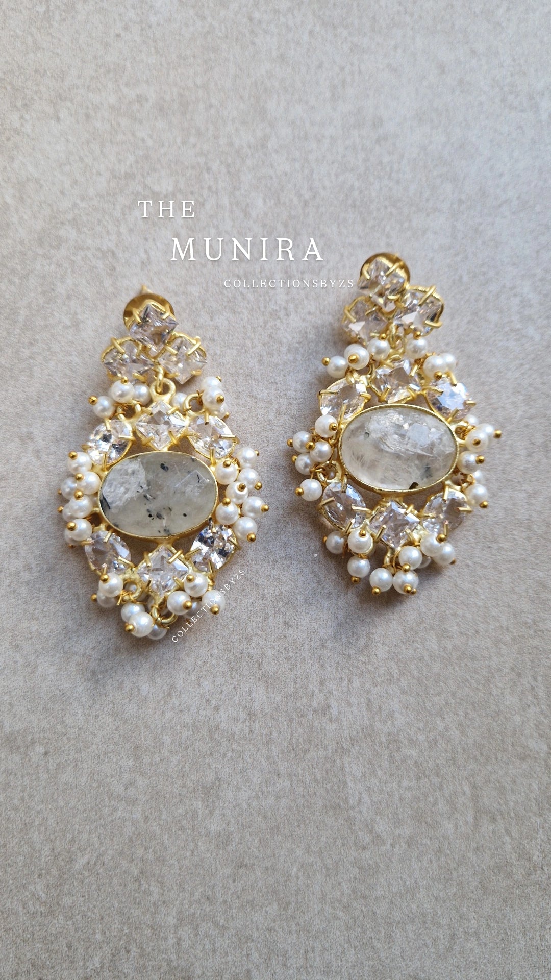 MUNIRA- *Premium*  Earrings- Fresh water Pearls and Moonstone