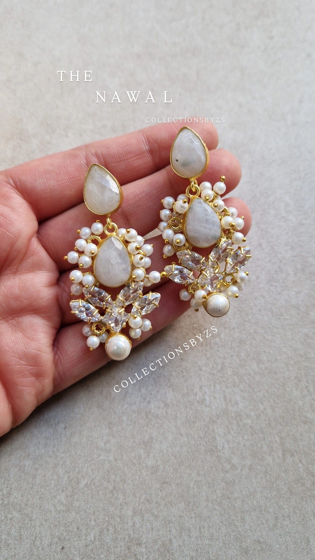 NAWAL- *Premium* Small  Earrings- Fresh water Pearls Full Moonstone