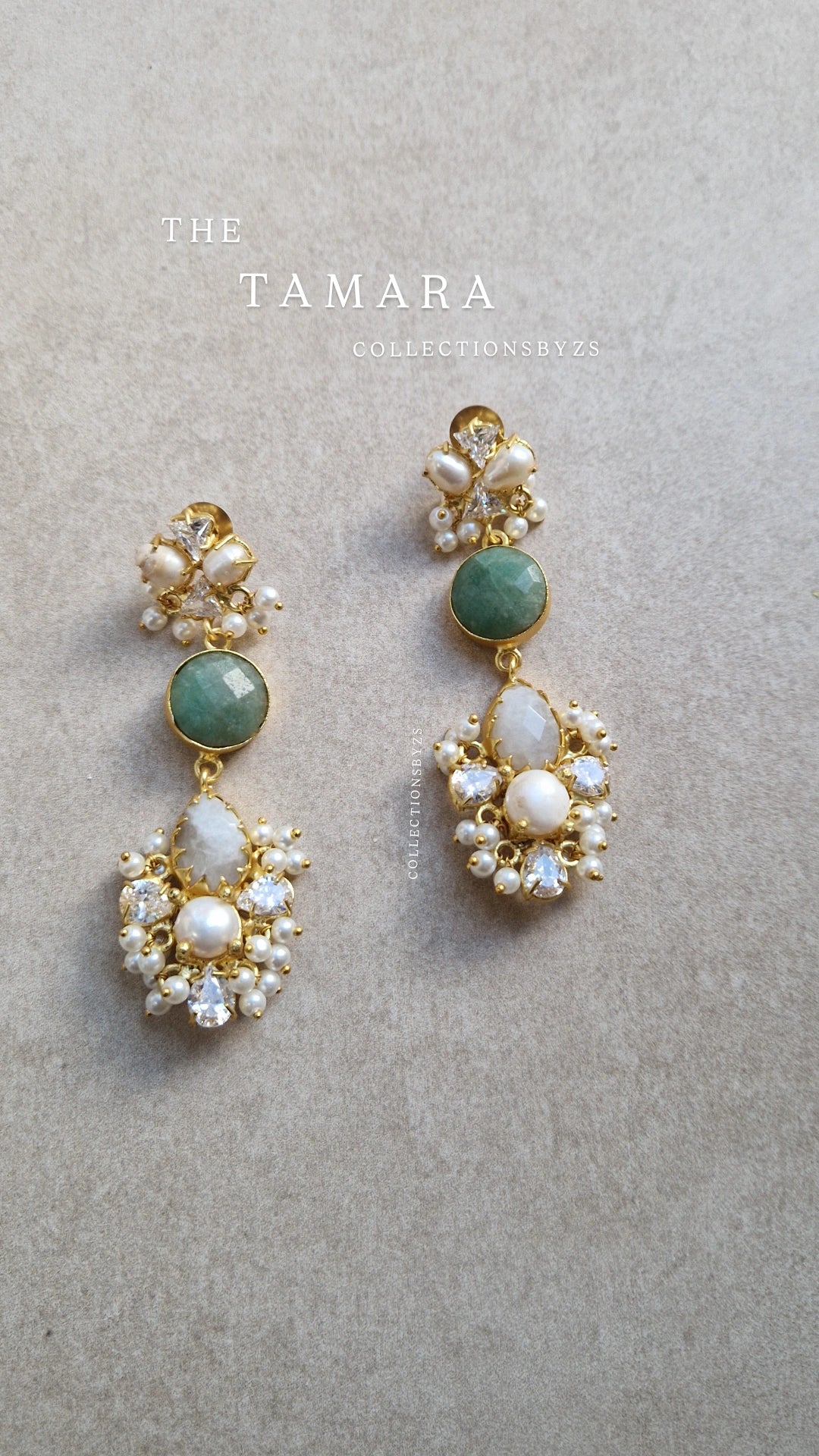 TAMARA * PREMIUM*  Authentic Fresh water Pearls, Semi precious Gemstone Dangle Earrings