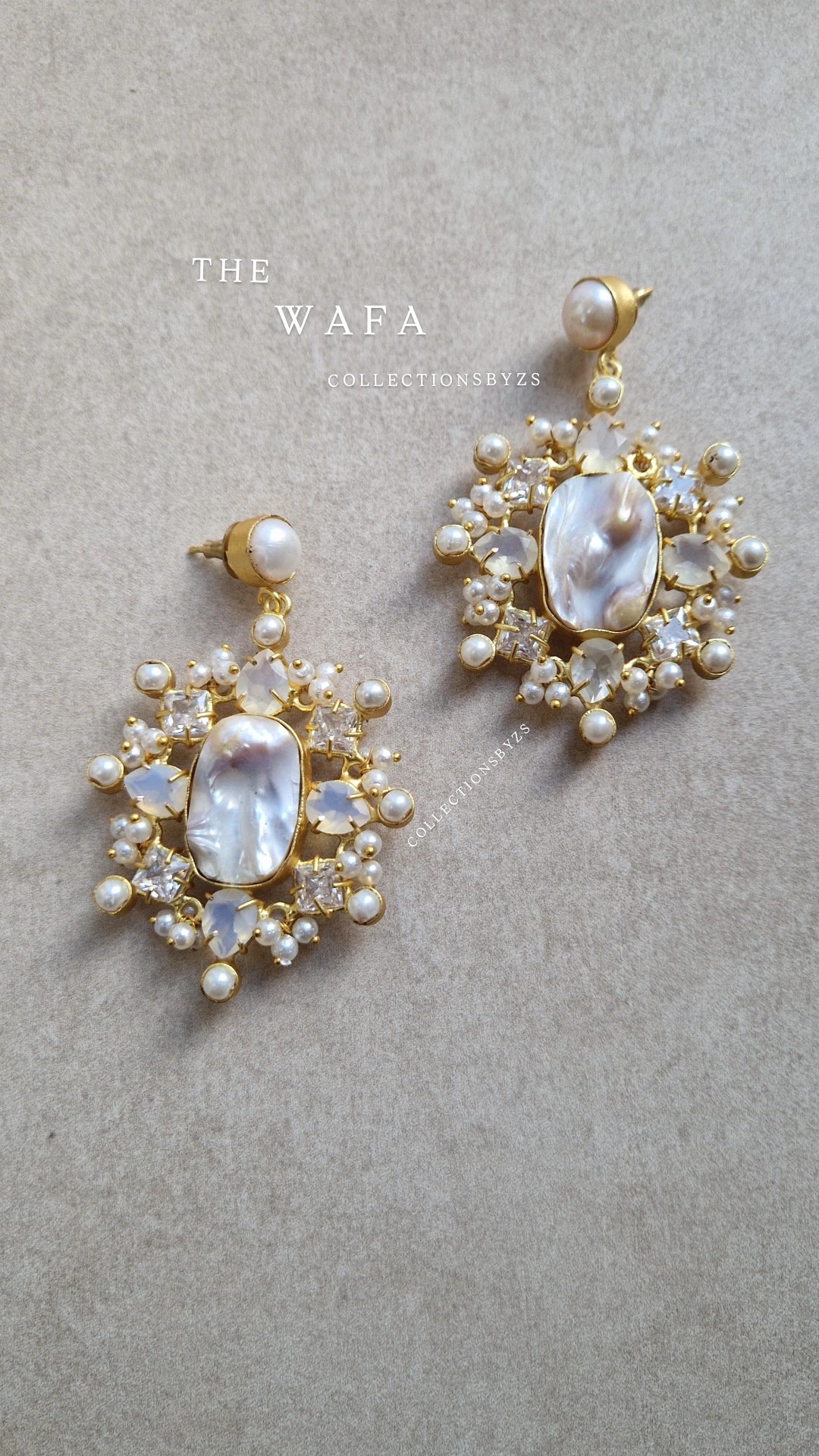 WAFA - *Premium* Small Earrings- Fresh water Pearls and Opalite Nageena