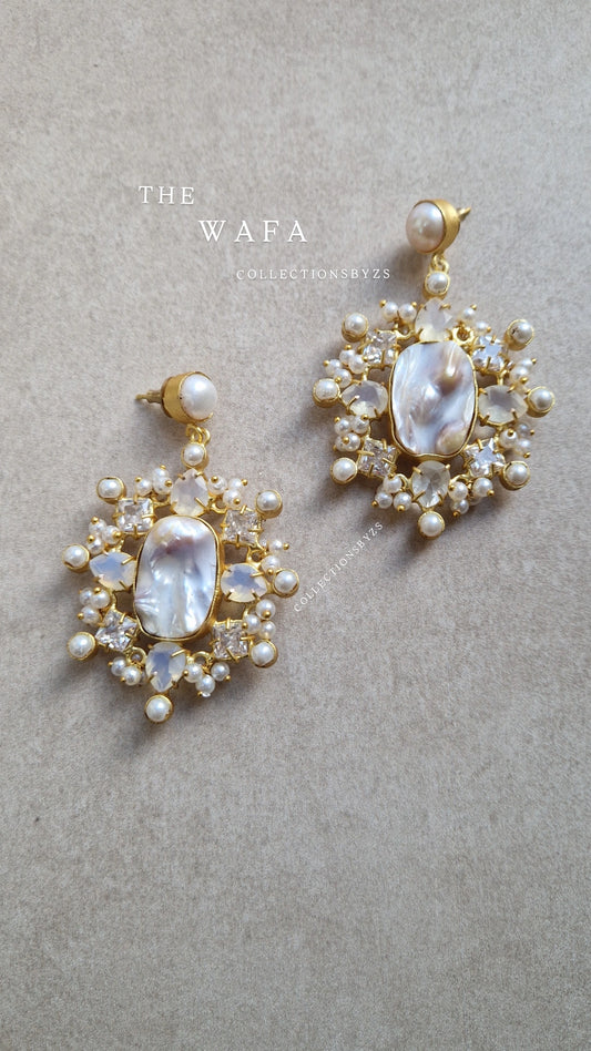 WAFA - *Premium* Small Earrings- Fresh water Pearls and Opalite Nageena