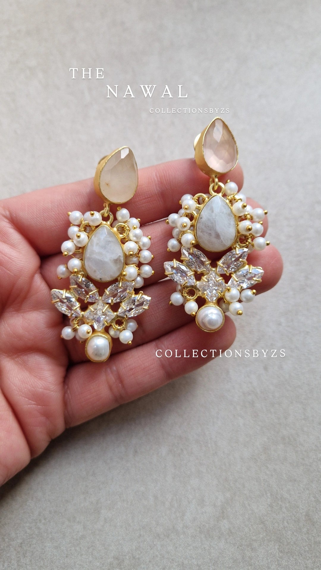 NAWAL- *Premium* Small  Earrings- Fresh water Pearls, Rose Quartz and Moonstone