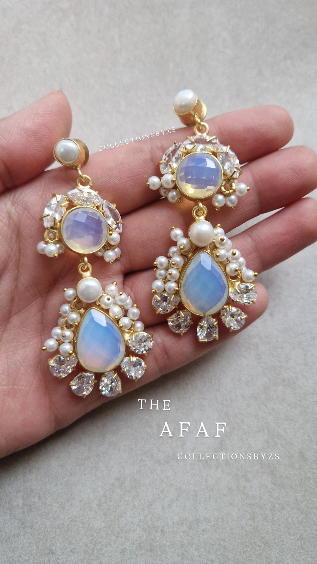 AFAF * PREMIUM*  Authentic Fresh water Pearls and Crystal Earrings Opalite