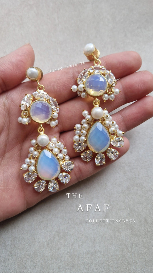 AFAF * PREMIUM*  Authentic Fresh water Pearls and Crystal Earrings Opalite