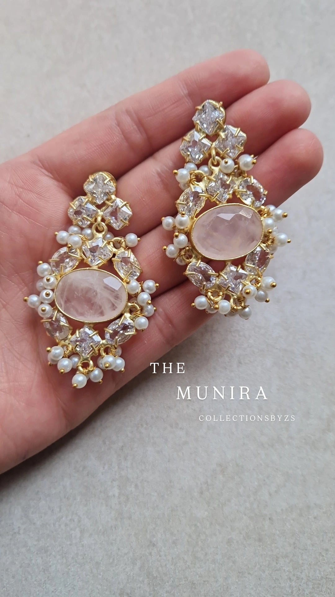 MUNIRA- *Premium*  Earrings- Fresh water Pearls and Rose Quartz (
