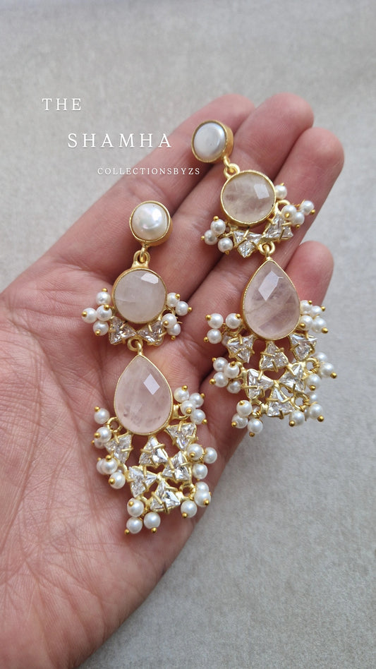 SHAMHA- *Premium*  Earrings- Fresh water Pearls and Rose Quartz