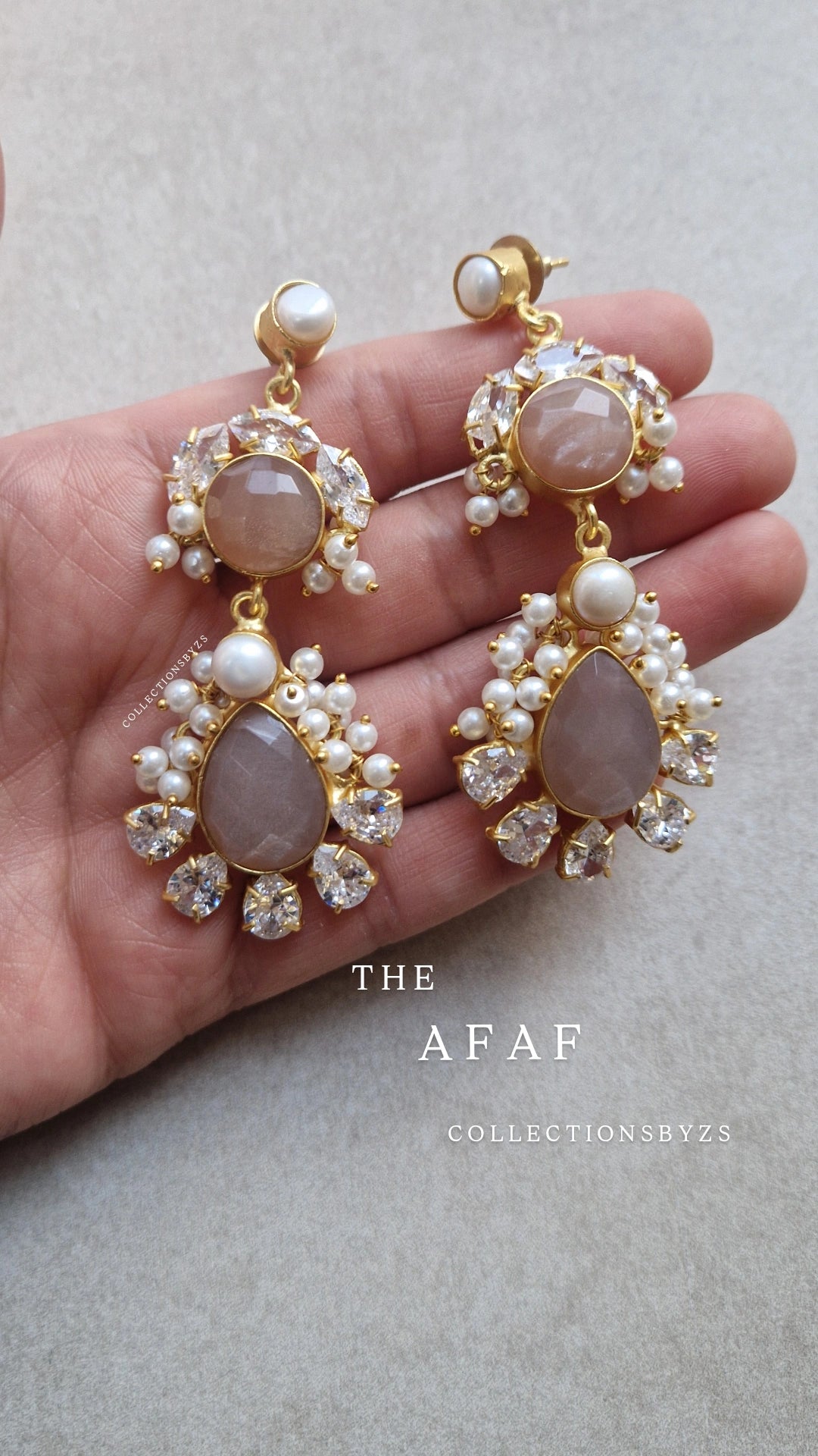 AFAF * PREMIUM*  Authentic Fresh water Pearls and Crystal Earrings Morganite (brown)