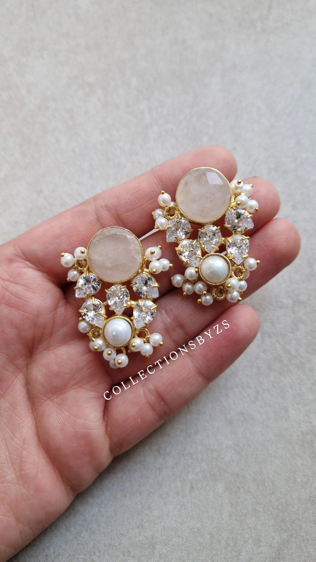 AMIRAH *Premium*  Stud Earrings- Rose Quartz and Fresh Water Pearls