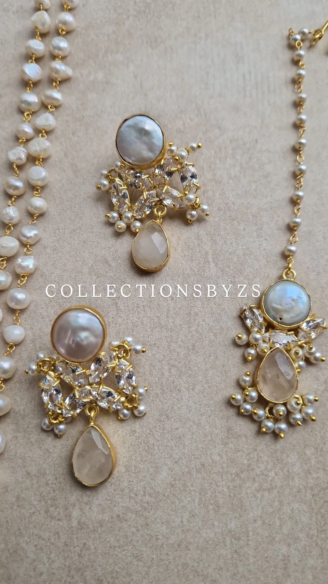 IFFAT *Premium* Small Elegant Full Fresh Water Pearls & Rose Quartz & Moonstone Mala Set
