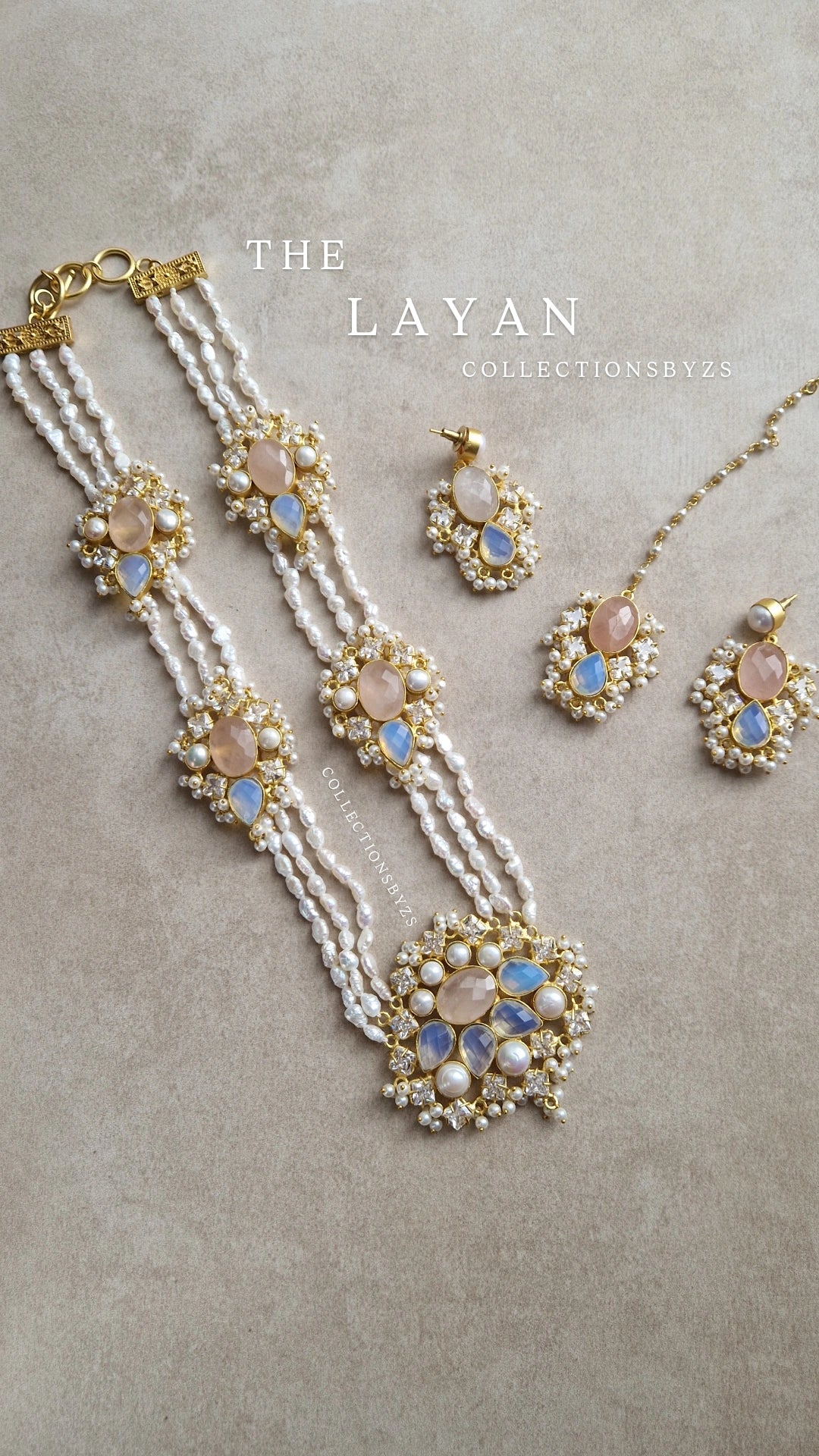 LAYAN- *Premium* Fresh Water Pearl and Semi Precious Mala Set - Rose Quartz & Opalite