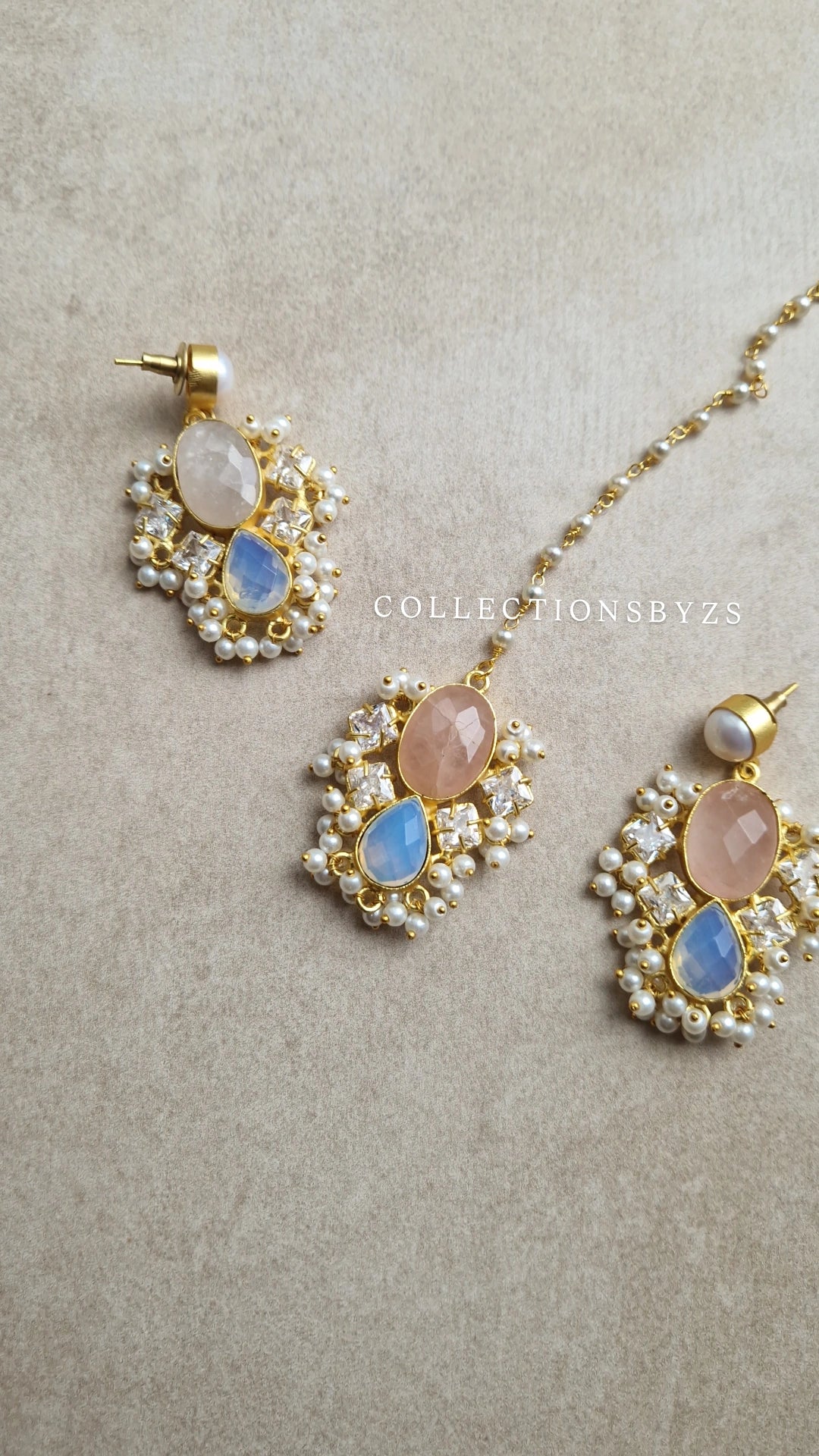 LAYAN- *Premium* Fresh Water Pearl and Semi Precious Mala Set - Rose Quartz & Opalite