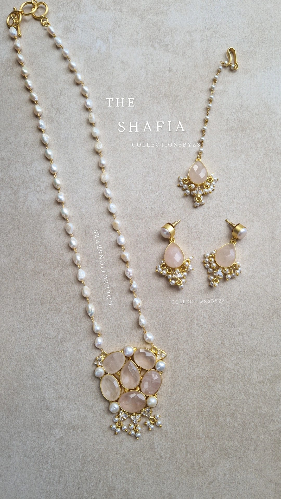 SHAFIA *Premium* Small Elegant Full Fresh Water Pearls & Rose Quartz Mala Set