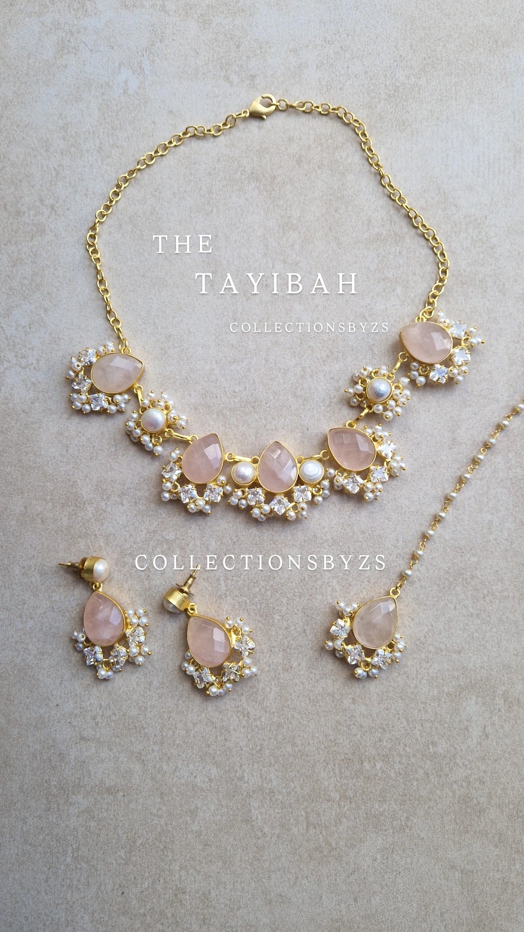 TAYIBA- Small yet Beautiful Elegant Premium Mother of Pearl Set Roze Quartz.