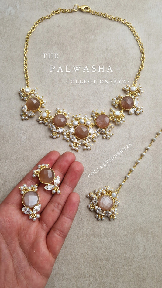 PALWASHA - *Premium* Small Dainty Beautiful Morganite and Fresh water Pearls Jewellery Set