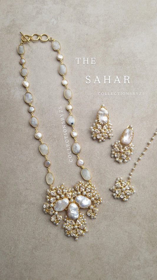 SAHAR - *Premium* Stunning Fresh Water Pearls and Moonstone Indian Mala Set