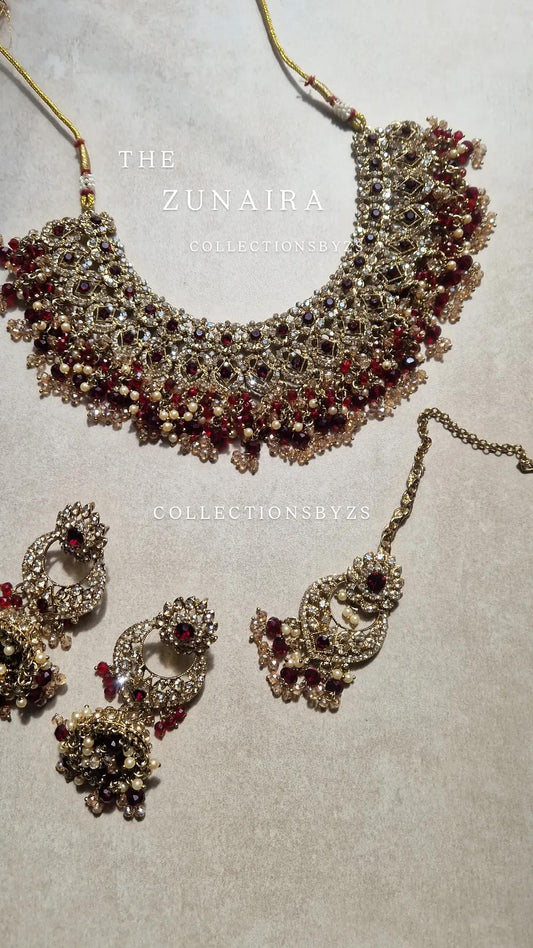 ZUNAIRA - Beautiful Traditional Indian Maroon Jewellery Set