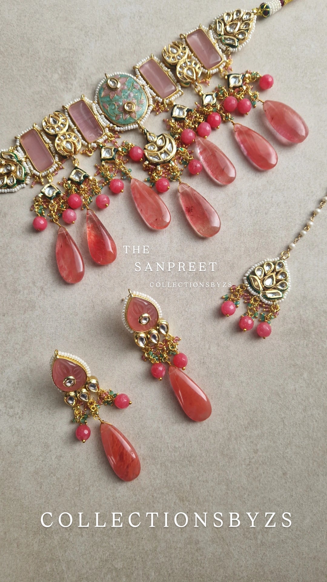 SANPREET - Premium Meenakari Choker Set - CORAL PINK.