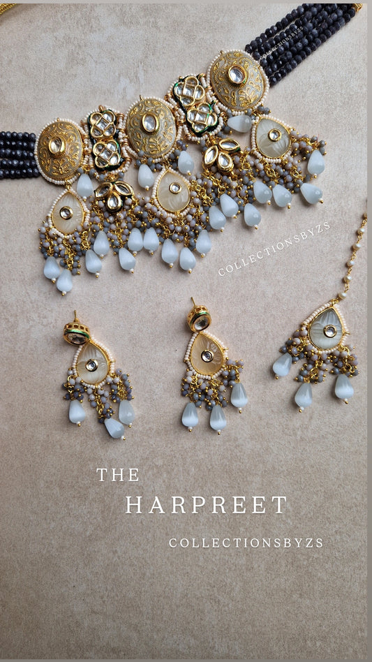 HARPREET - Premium Grey Meenakari Choker Set - Kundan Collection - GREY