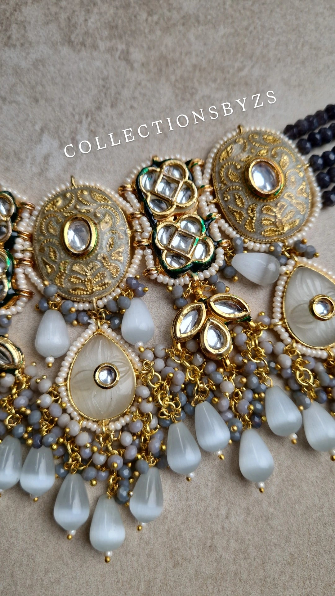 HARPREET - Premium Grey Meenakari Choker Set - Kundan Collection - GREY