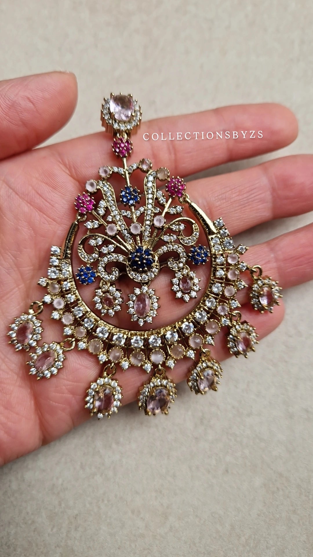 MINSA - * PREMIUM* American Diamond Oversized Multicoloured Earrings -PINK & BLUE * Introductory offer*