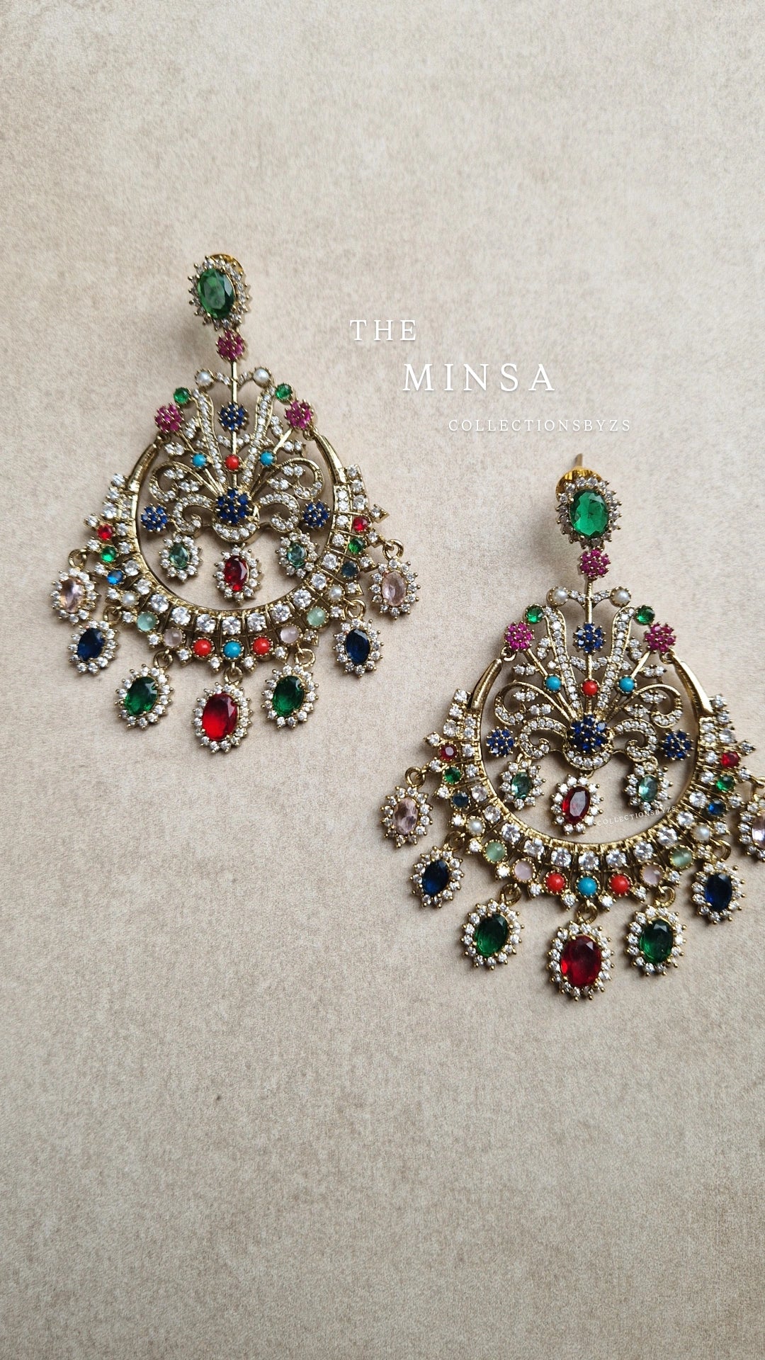 MINSA - * PREMIUM* American Diamond Oversized Multicoloured Earrings - NAURATAN * Introductory offer*