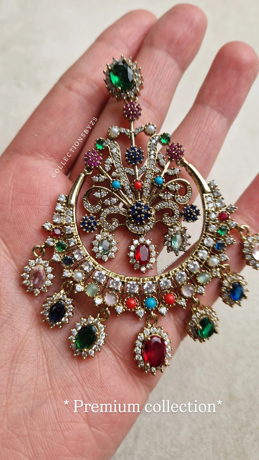 MINSA - * PREMIUM* American Diamond Oversized Multicoloured Earrings - NAURATAN * Introductory offer*