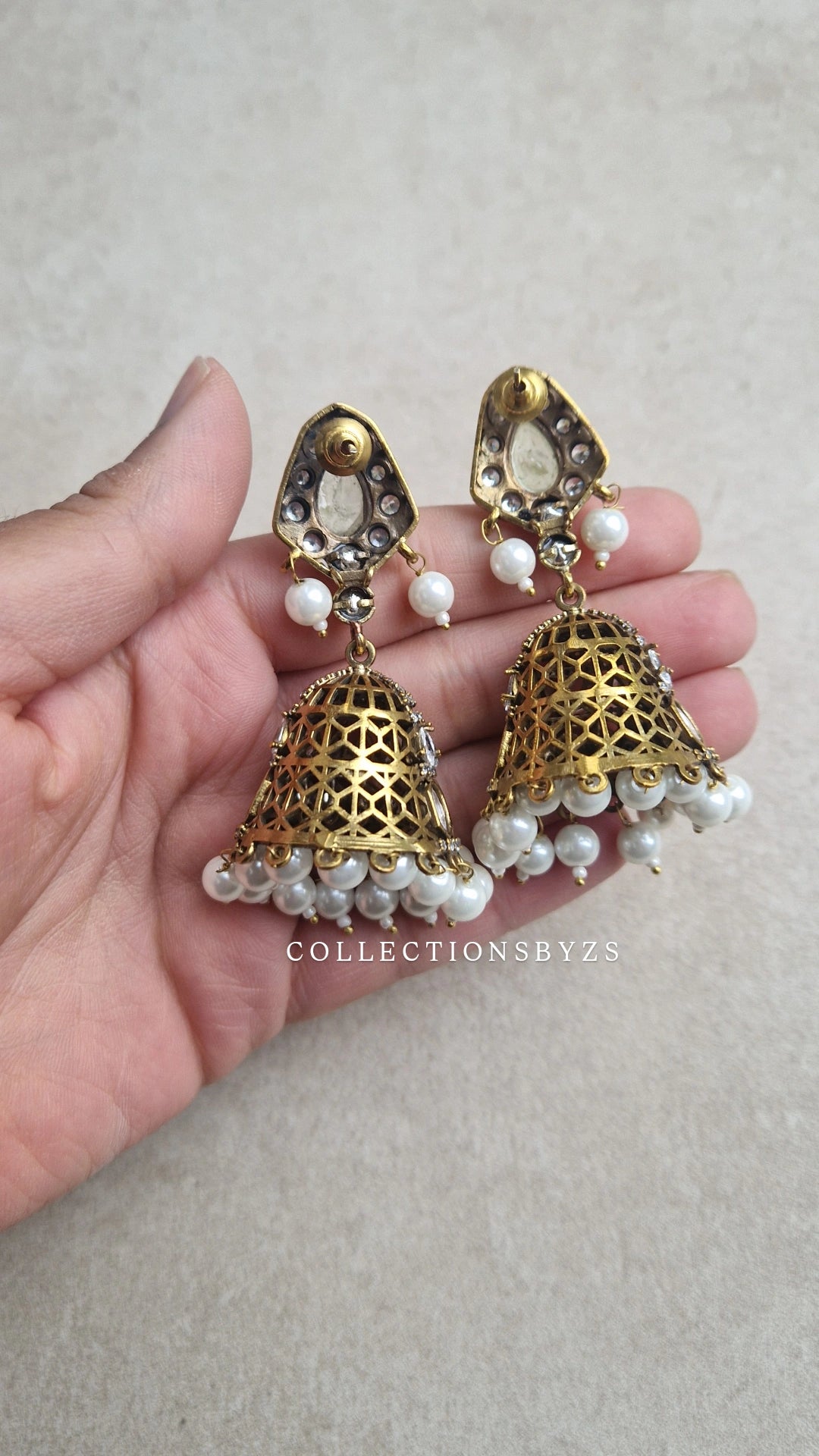 KAI - *Premium*  Authentic Indian Mossonite Jhumkas - Off White with pearl
