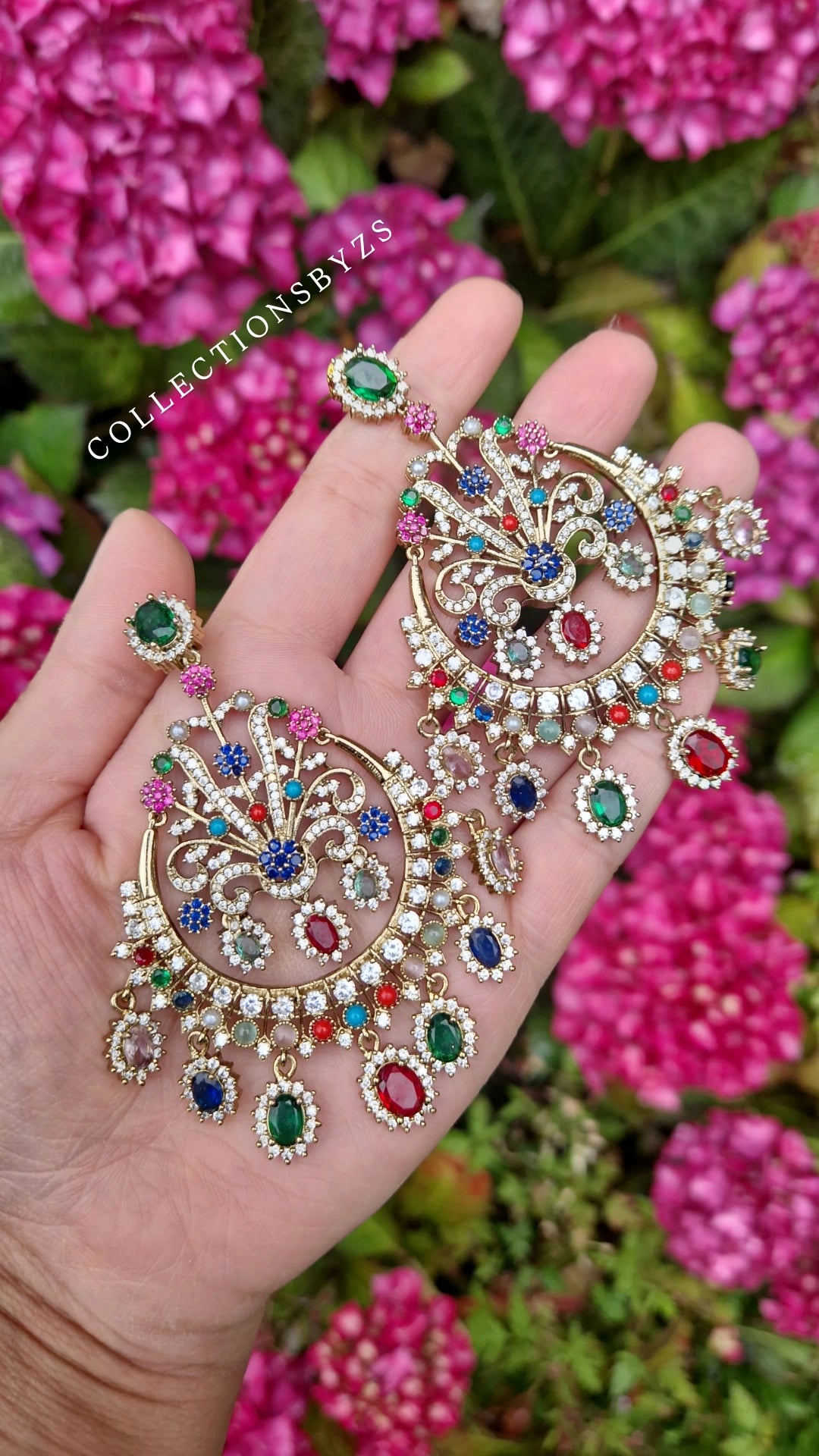 MINSA - * PREMIUM* American Diamond Oversized Multicoloured Earrings - NAURATAN * Introductory offer*