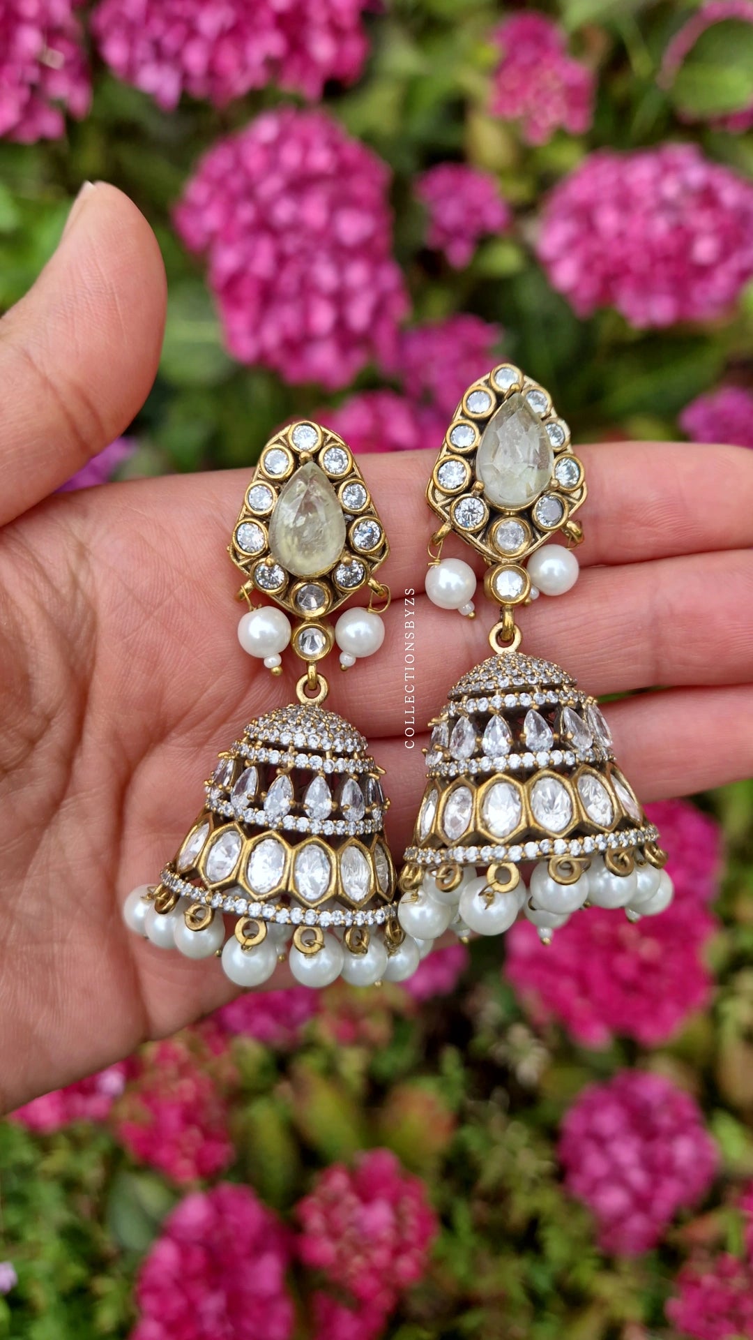 KAI - *Premium*  Authentic Indian Mossonite Jhumkas - Off White with pearl