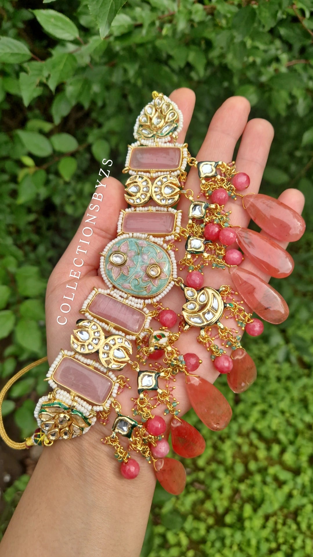 SANPREET - Premium Meenakari Choker Set - CORAL PINK.